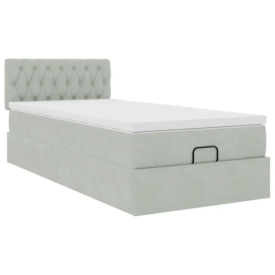 Cadre de lit ottoman et matelas gris clair 90x190 cm velours - 5