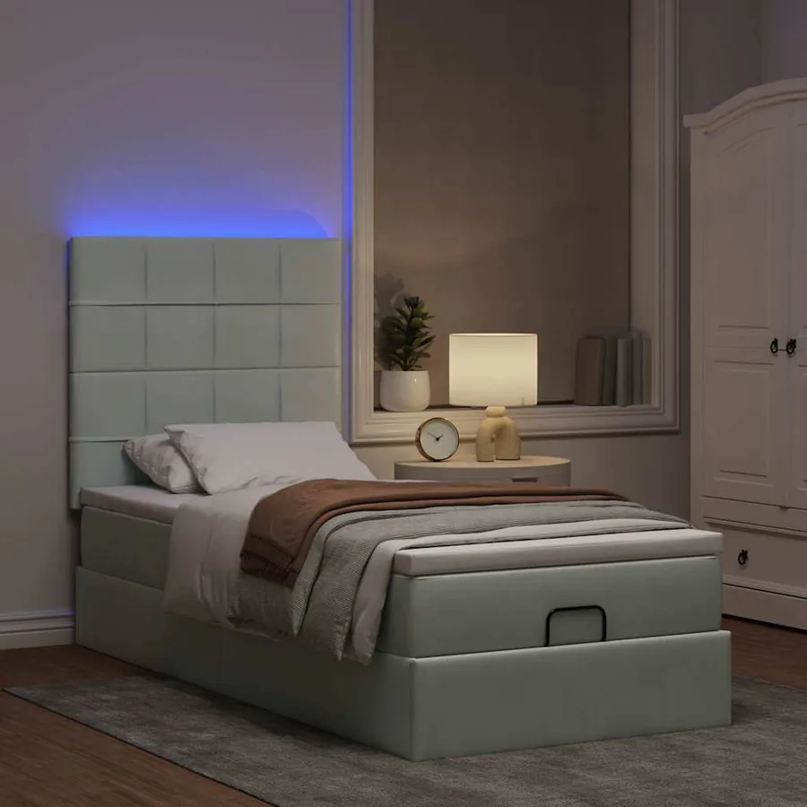 Cadre de lit ottoman et matelas gris clair 90x190 cm velours - 3