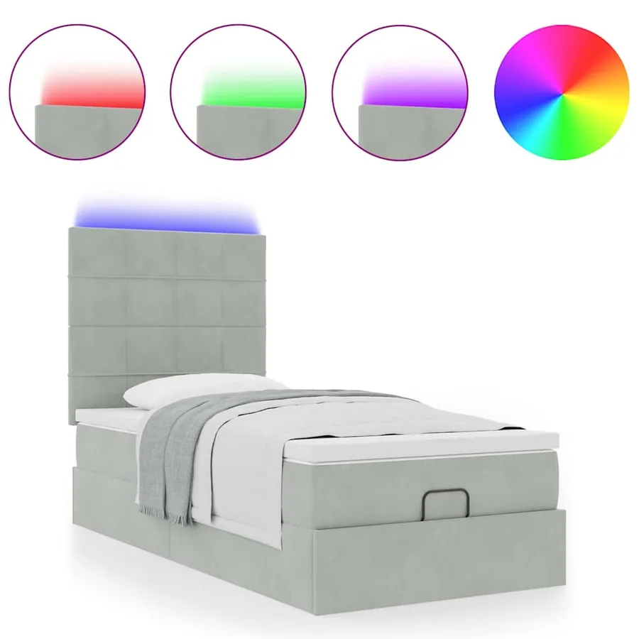 Cadre de lit ottoman et matelas gris clair 90x190 cm velours - 5