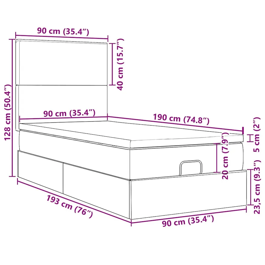 Cadre de lit ottoman avec matelas gris foncé 90x190 cm velours - 18