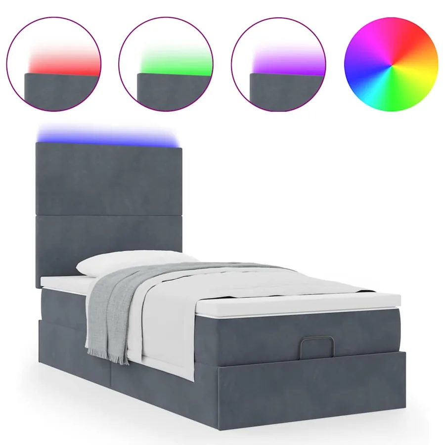 Cadre de lit ottoman avec matelas gris foncé 90x190 cm velours - 5