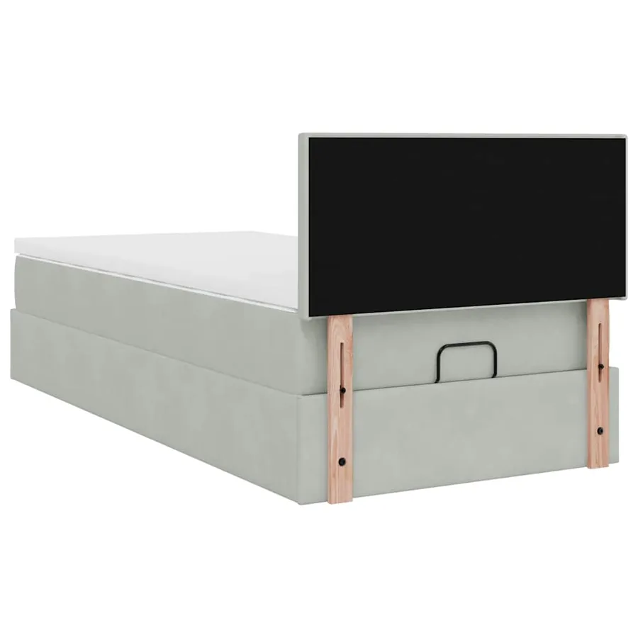 Cadre de lit ottoman et matelas gris clair 90x190 cm velours - 12