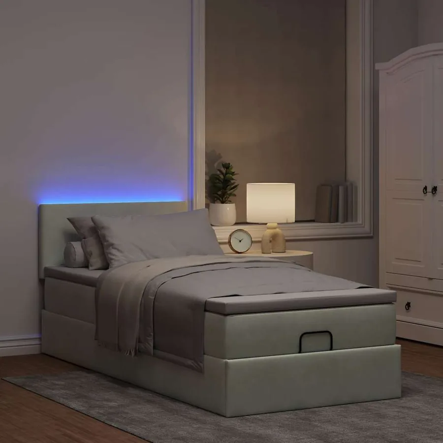 Cadre de lit ottoman et matelas gris clair 90x190 cm velours - 3
