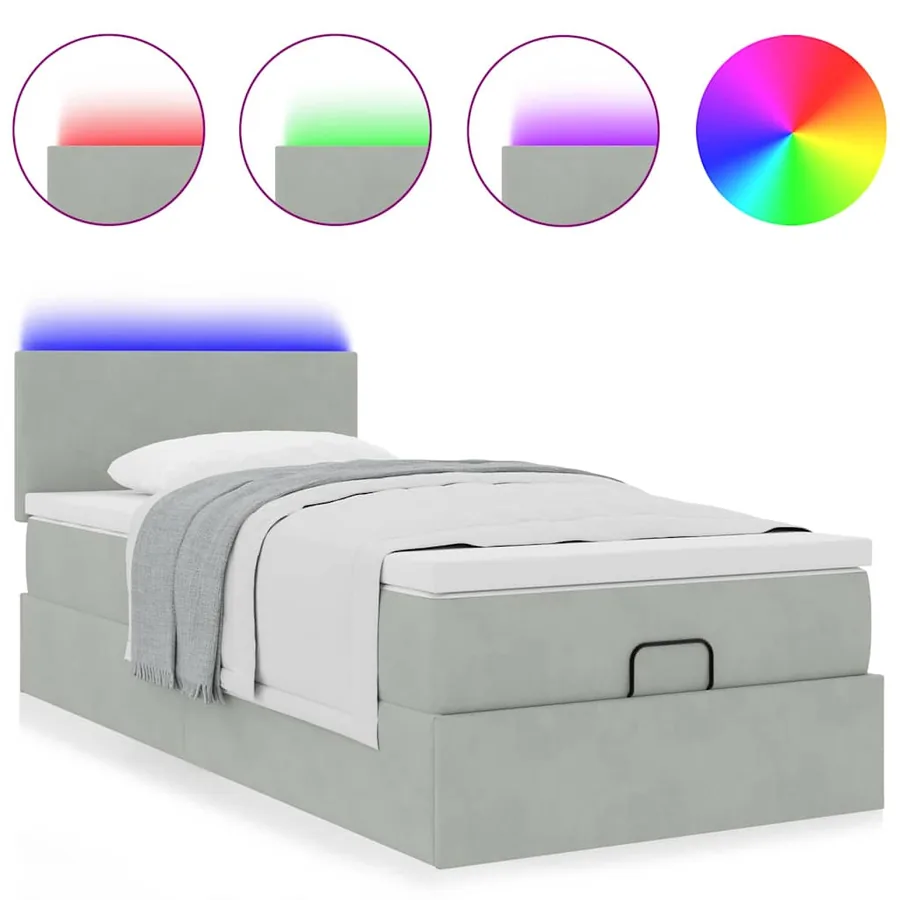 Cadre de lit ottoman et matelas gris clair 90x190 cm velours - 5