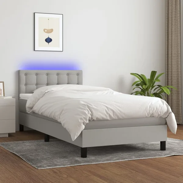 Sommier à lattes de lit avec matelas et LED Gris clair 90x200cm