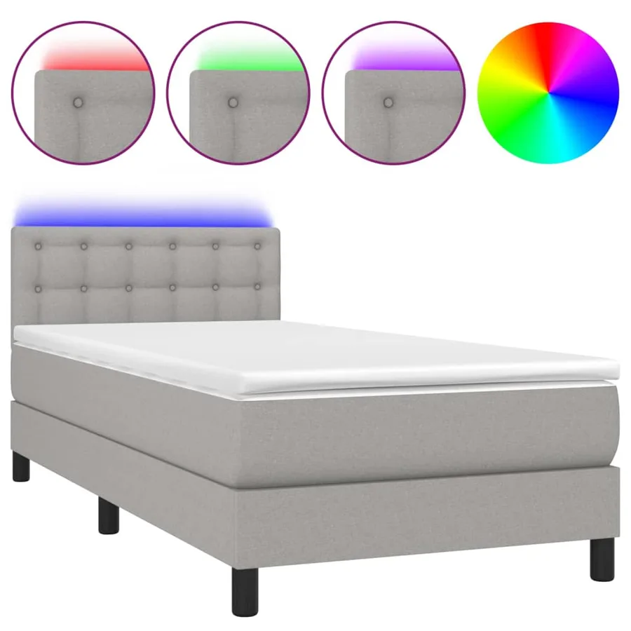Sommier à lattes de lit avec matelas et LED Gris clair 90x200cm - 2