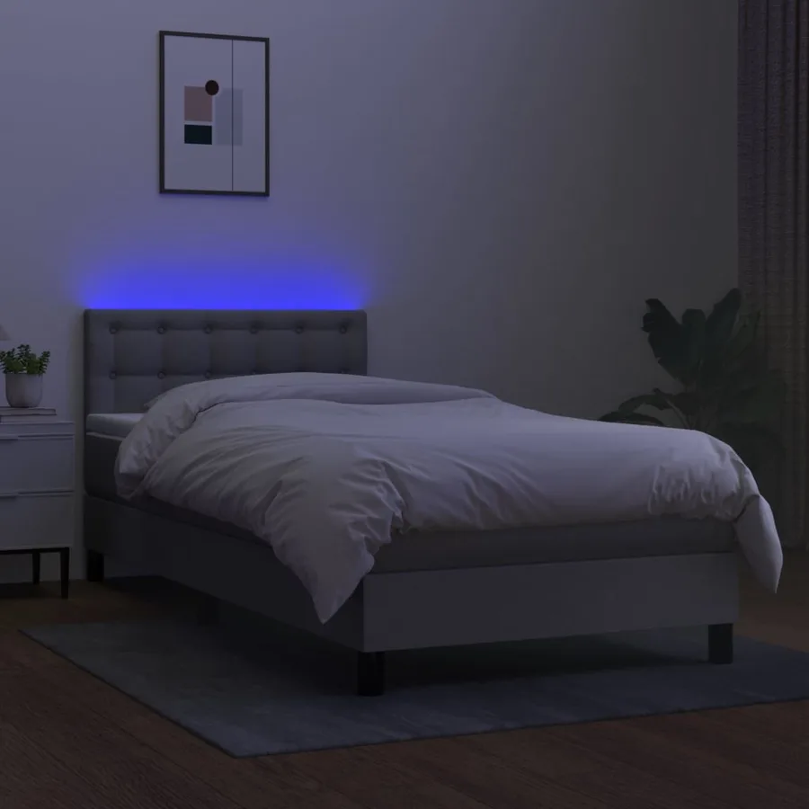 Sommier à lattes de lit avec matelas et LED Gris clair 90x200cm - 4