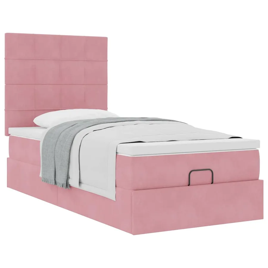 Cadre de lit ottoman avec matelas rose 90x190 cm velours - 5