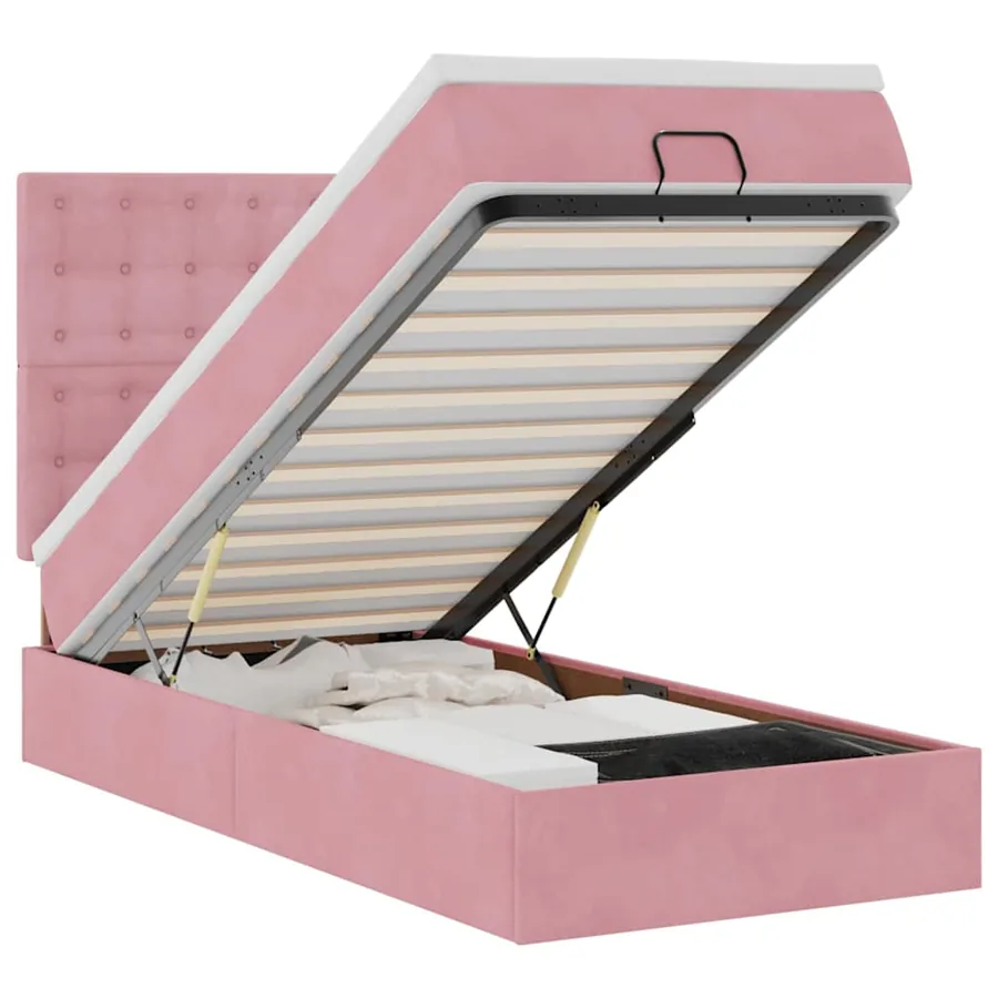Cadre de lit ottoman avec matelas rose 90x190 cm velours - 2