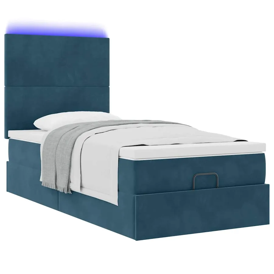 Cadre de lit ottoman avec matelas bleu foncé 90x190 cm velours - 6