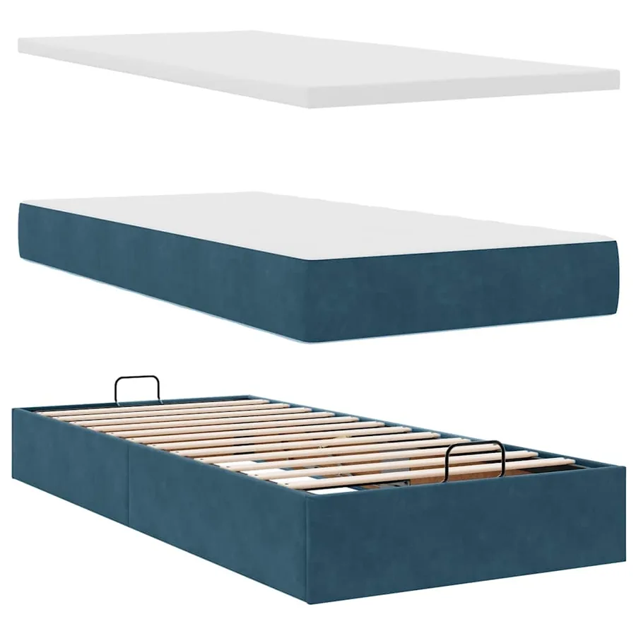 Cadre de lit ottoman avec matelas bleu foncé 90x190 cm velours - 6