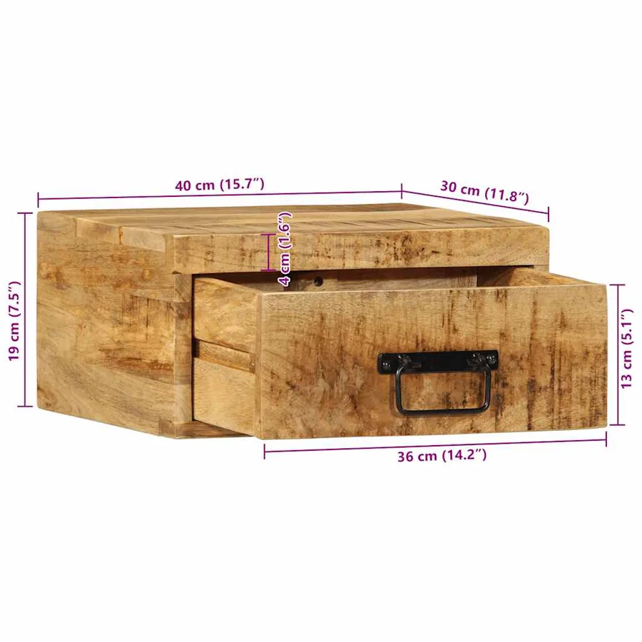 Tables de chevet murales 2 pcs bois de manguier massif brut - 13