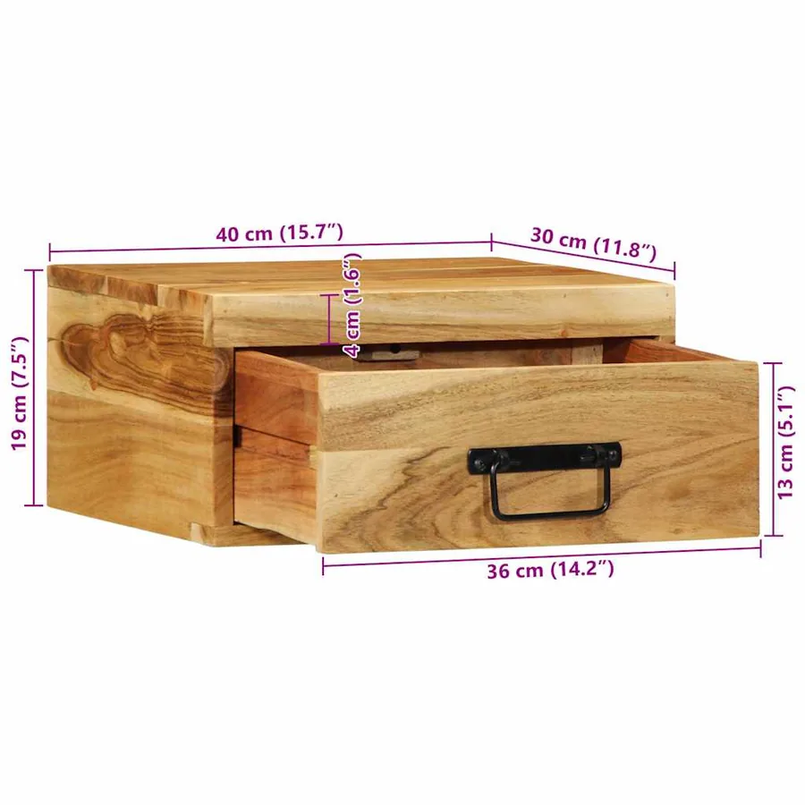 Tables de chevet murales 2 pcs bois massif d'acacia - 13