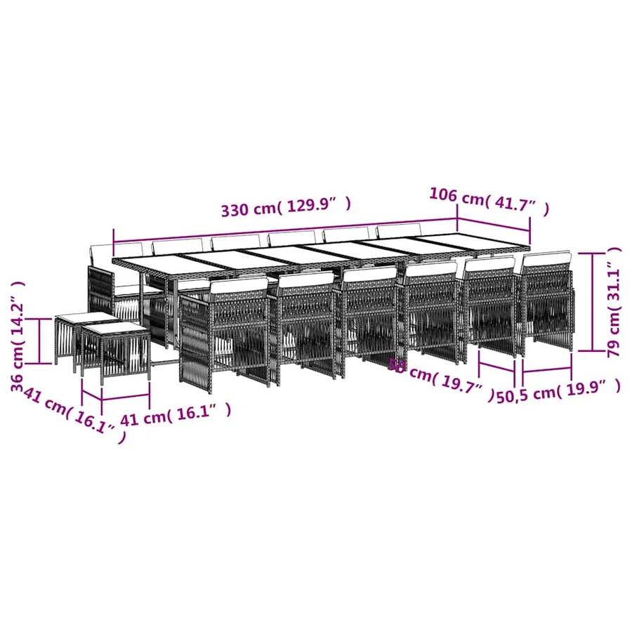 Ensemble à manger de jardin et coussins 17 pcs marron rotin - 6