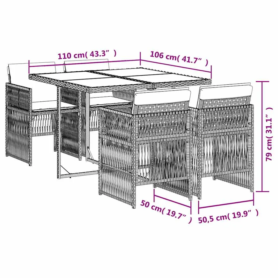 Ensemble à manger de jardin coussins 5pcs Noir Résine tressée - 6