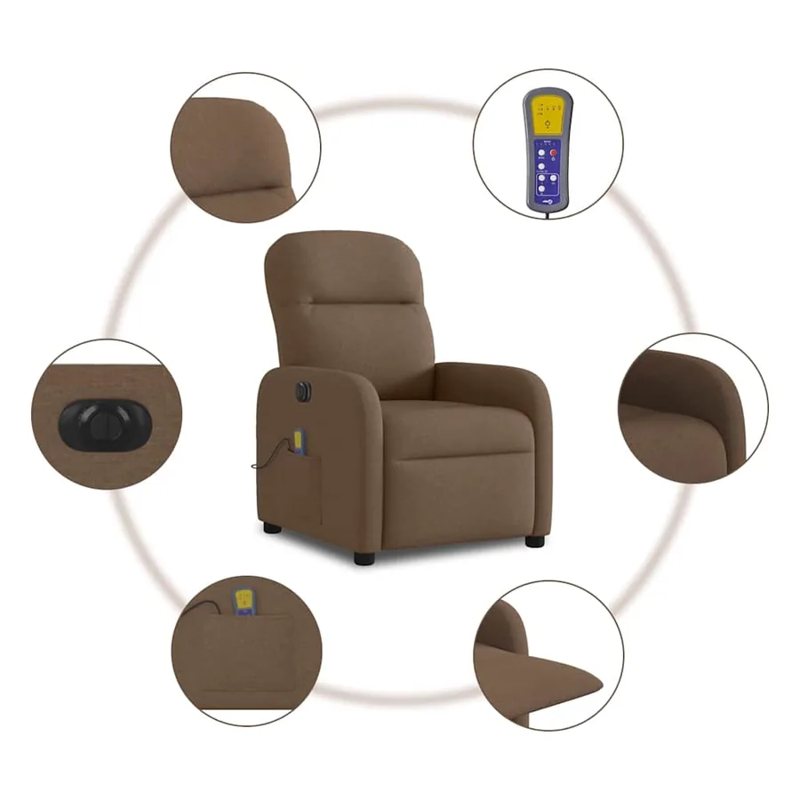 Fauteuil inclinable de massage électrique marron tissu - 11