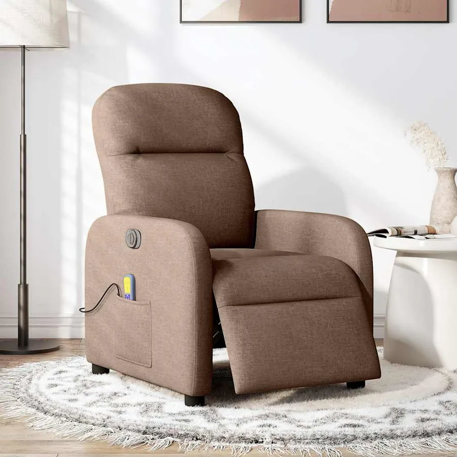 Fauteuil inclinable de massage électrique marron tissu - 2