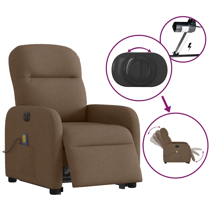Fauteuil inclinable de massage électrique Marron Tissu - 10