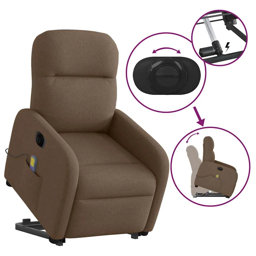 Fauteuil inclinable de massage électrique Marron Tissu - 9