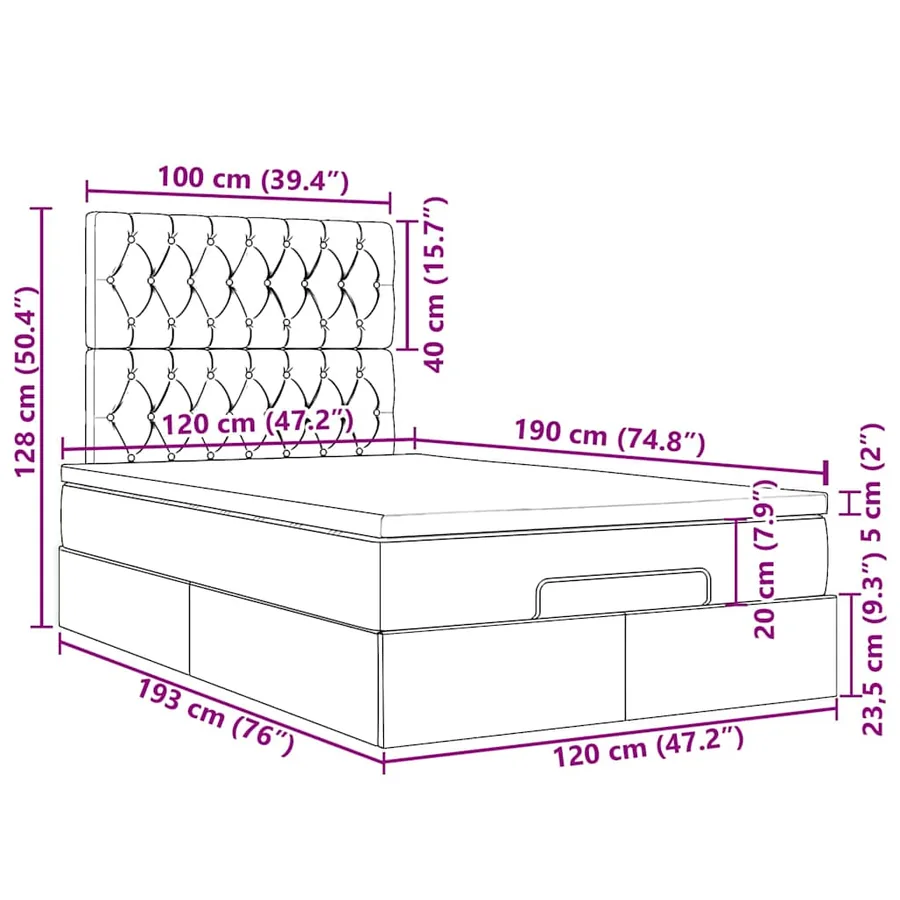 Cadre de lit ottoman avec matelas gris clair 120x190 cm velours - 18