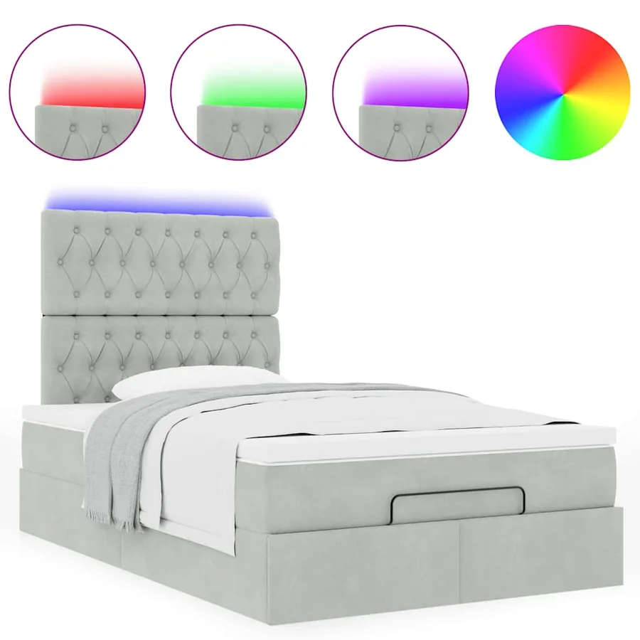 Cadre de lit ottoman avec matelas gris clair 120x190 cm velours - 5