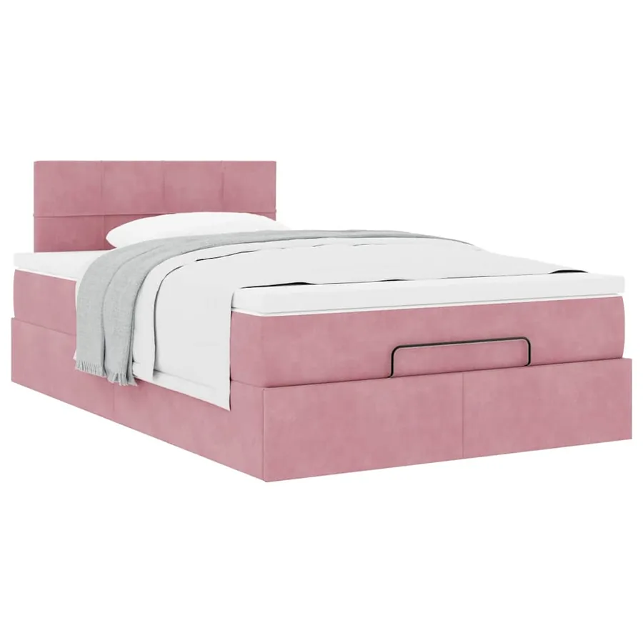 Lit ottoman avec matelas rose 120x190 cm velours - 5