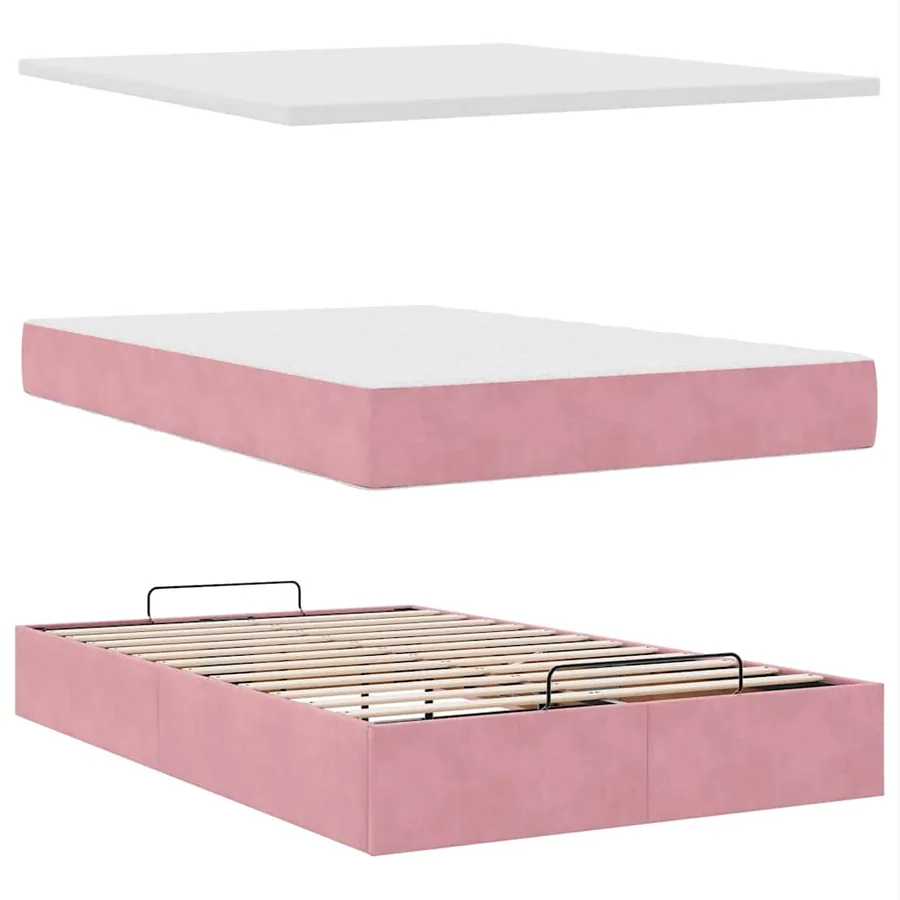 Lit ottoman avec matelas rose 120x190 cm velours - 7