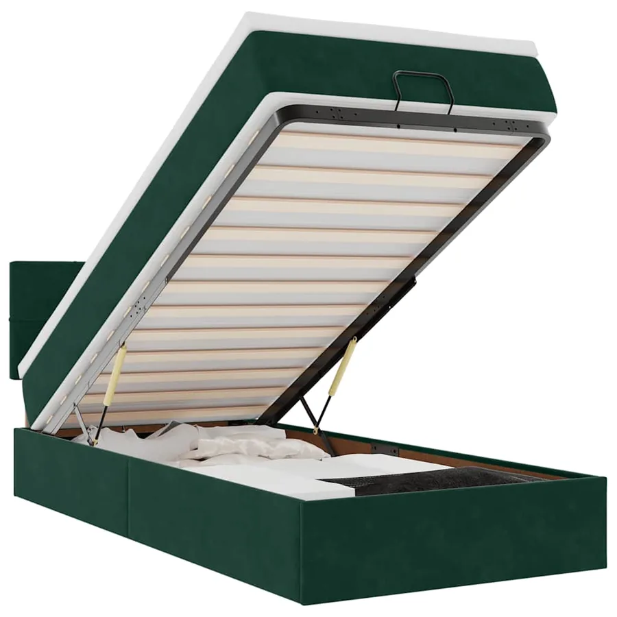 Cadre de lit ottoman avec matelas vert foncé 90x190 cm velours - 2