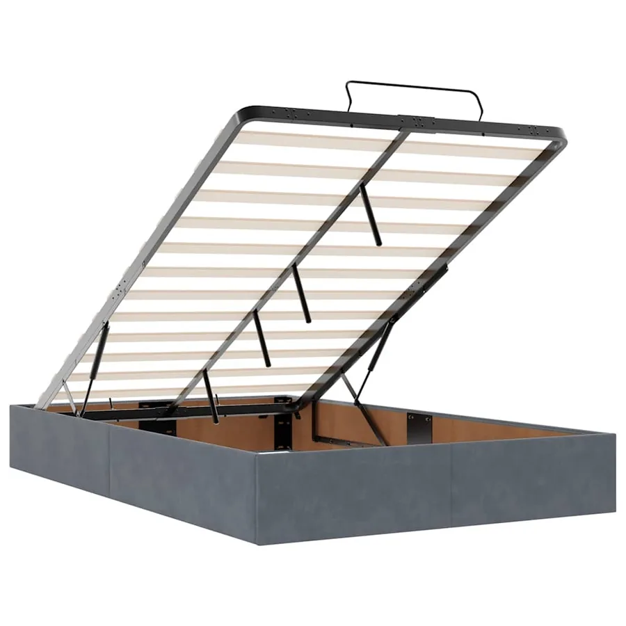 Lit ottoman avec matelas gris foncé 120x190 cm velours - 12