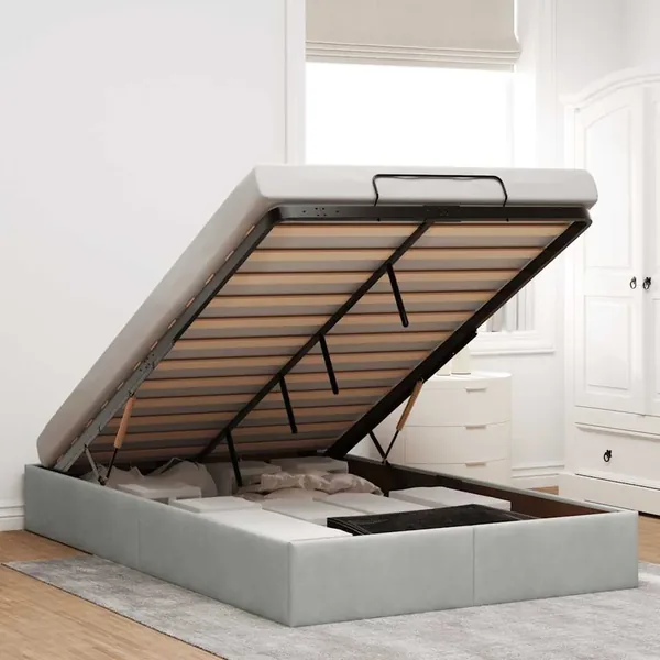 Cadre de lit ottoman sans matelas gris clair 120x190 cm velours