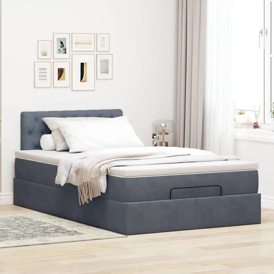 Lit ottoman avec matelas et LED gris foncé 90x200cm - 4