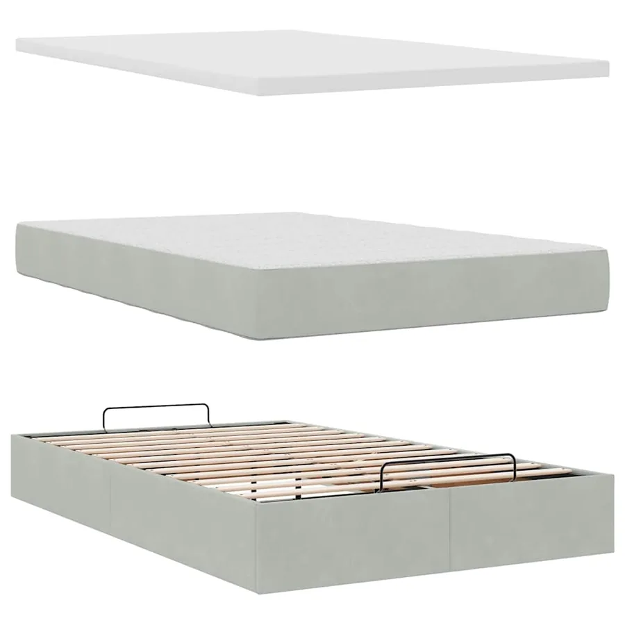 Cadre de lit ottoman et matelas gris clair 120x200 cm velours - 12