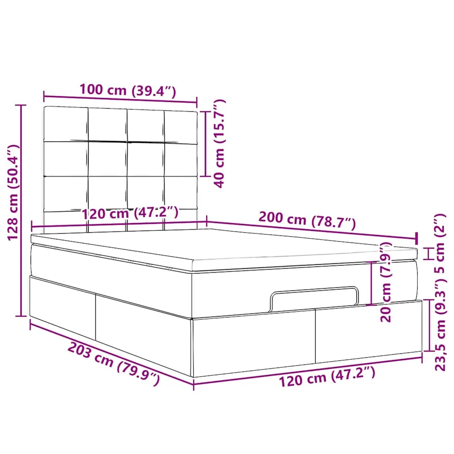 Cadre de lit ottoman et matelas gris clair 120x200 cm velours - 18