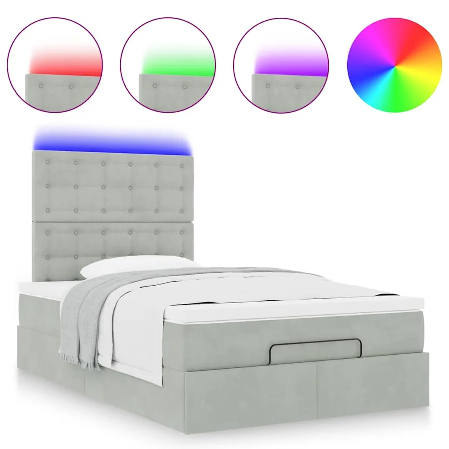 Cadre de lit ottoman et matelas gris clair 120x200 cm velours - 6