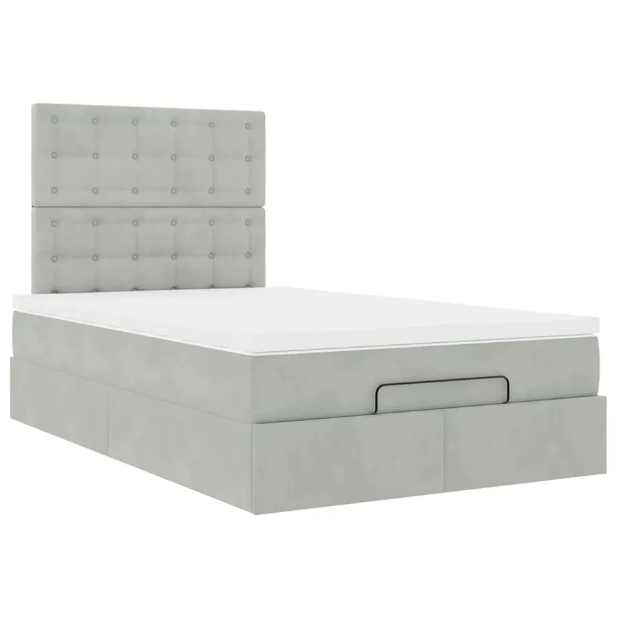Cadre de lit ottoman et matelas gris clair 120x200 cm velours - 7
