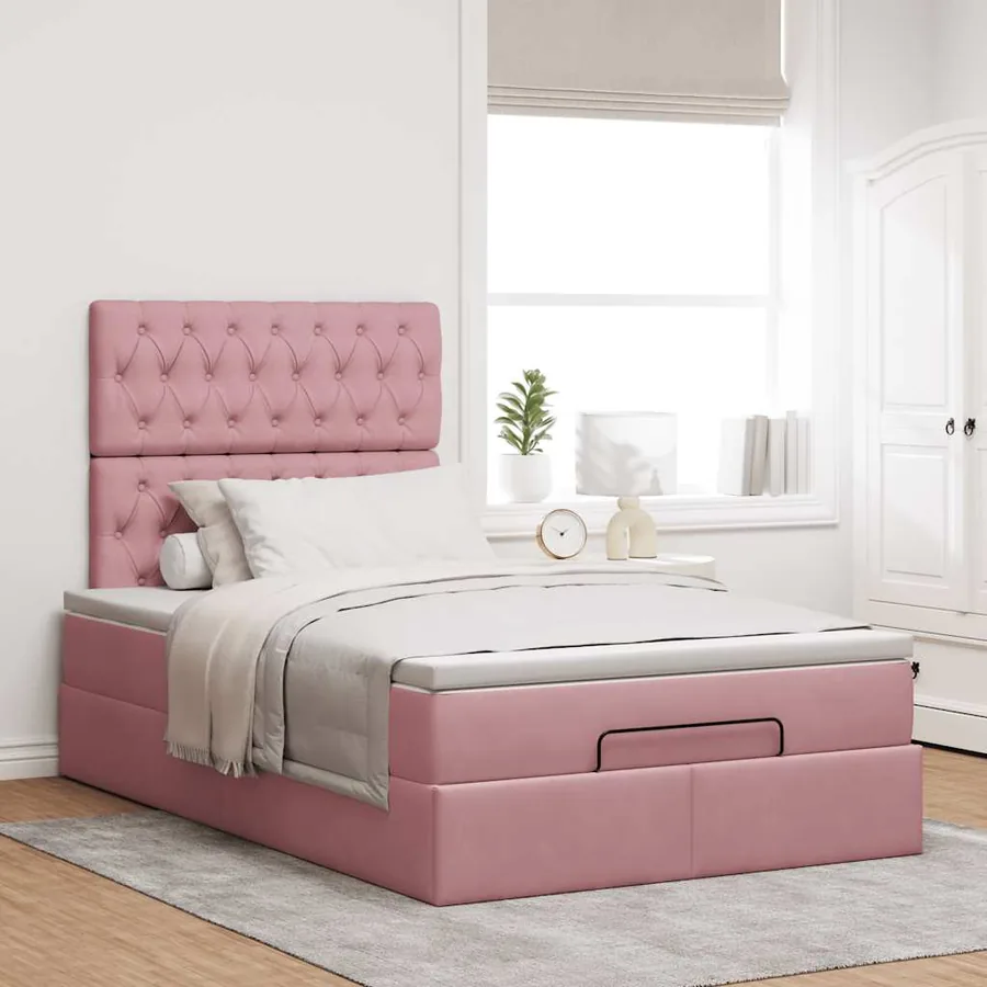 Cadre de lit ottoman avec matelas rose 120x190 cm velours - 3