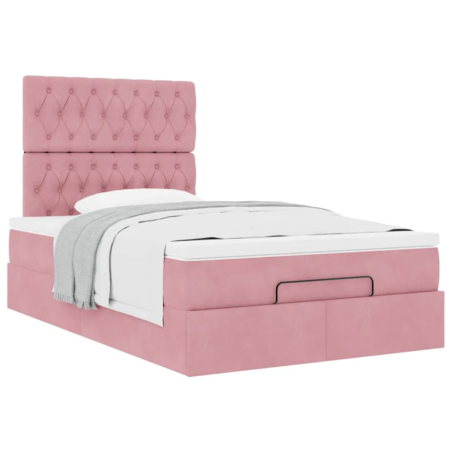 Cadre de lit ottoman avec matelas rose 120x190 cm velours - 5