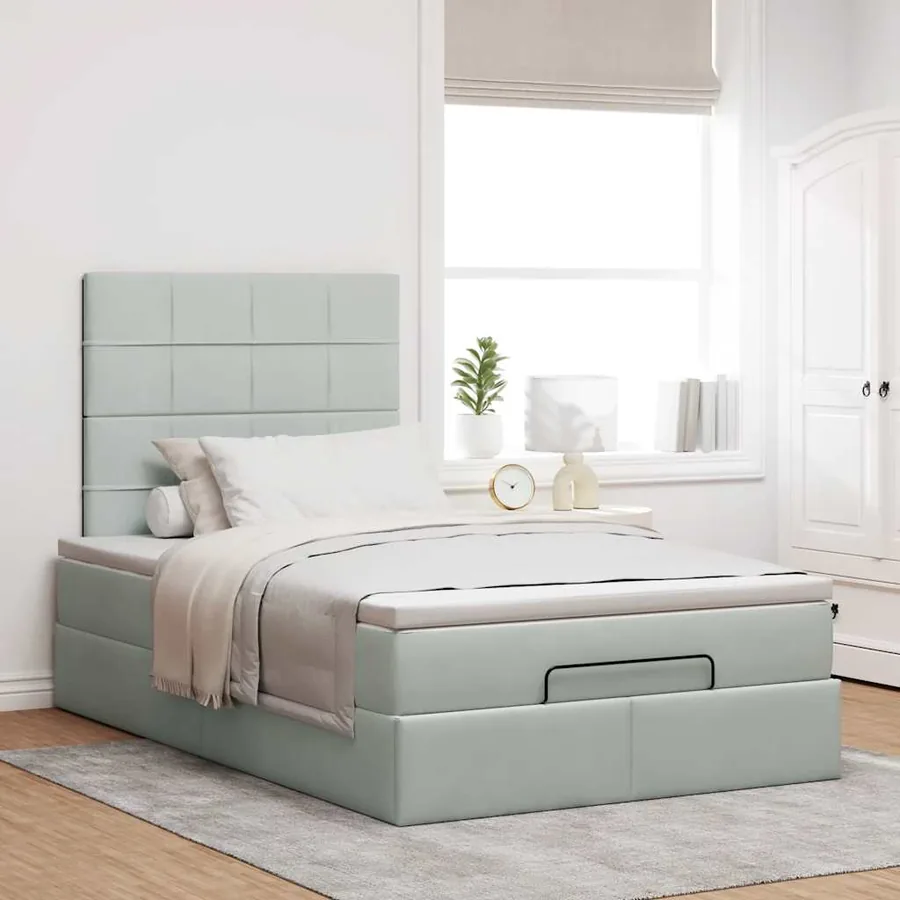 Cadre de lit ottoman avec matelas gris clair 120x190 cm velours - 4