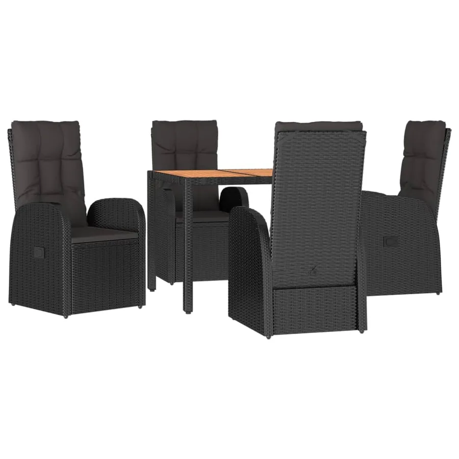 Ensemble à manger de jardin coussins 5pcs Noir Résine tressée - 3