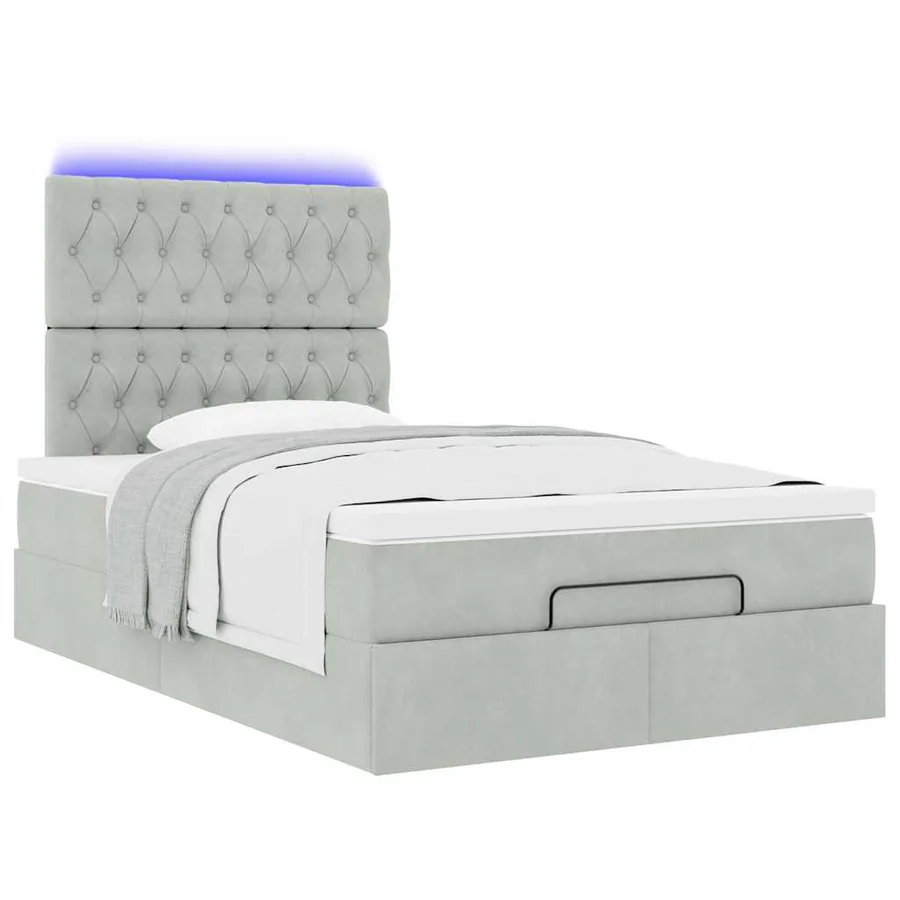 Cadre de lit ottoman et matelas gris clair 120x200 cm velours - 6