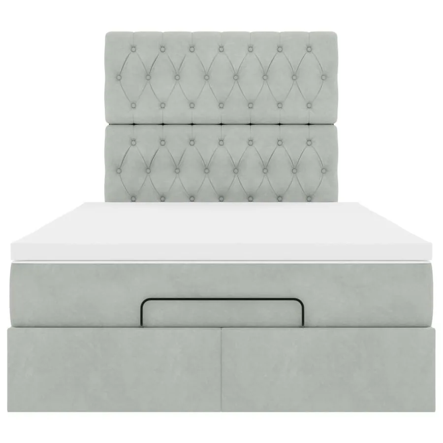 Cadre de lit ottoman et matelas gris clair 120x200 cm velours - 8