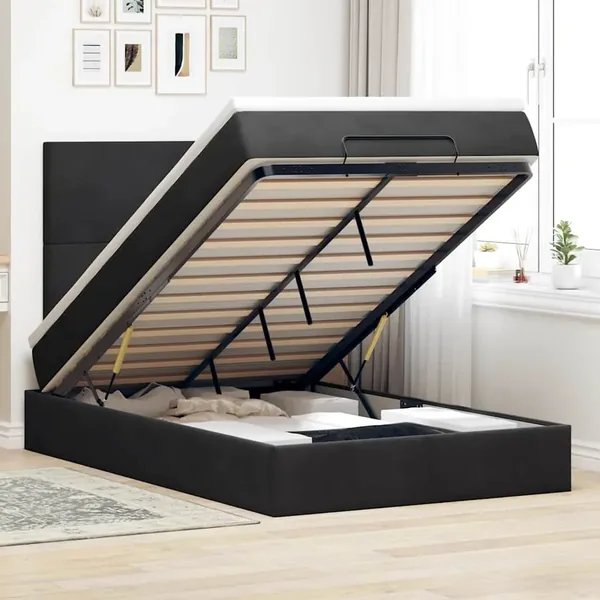 Cadre de lit ottoman avec matelas noir 120x190 cm velours