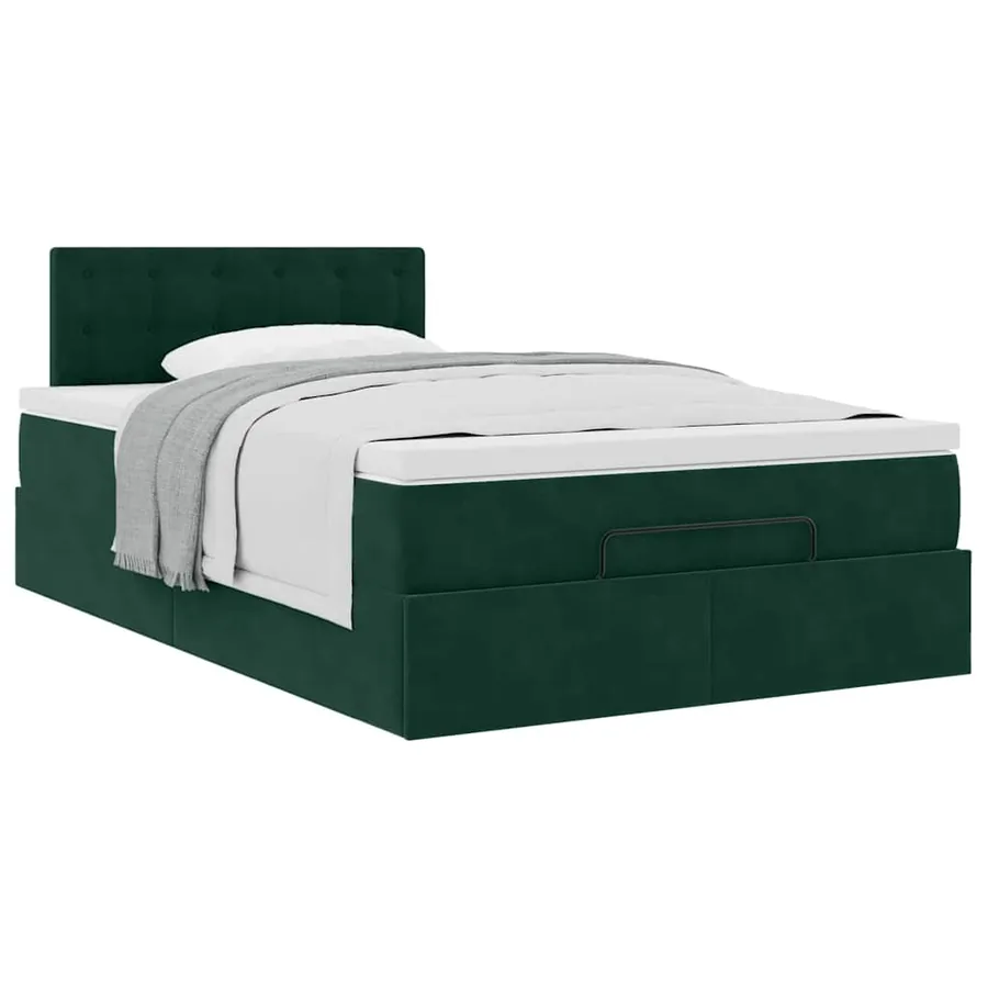 Lit ottoman avec matelas vert foncé 120x190 cm velours - 5