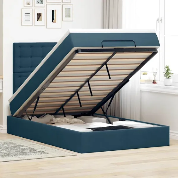 Cadre de lit ottoman avec matelas bleu foncé 120x190 cm velours