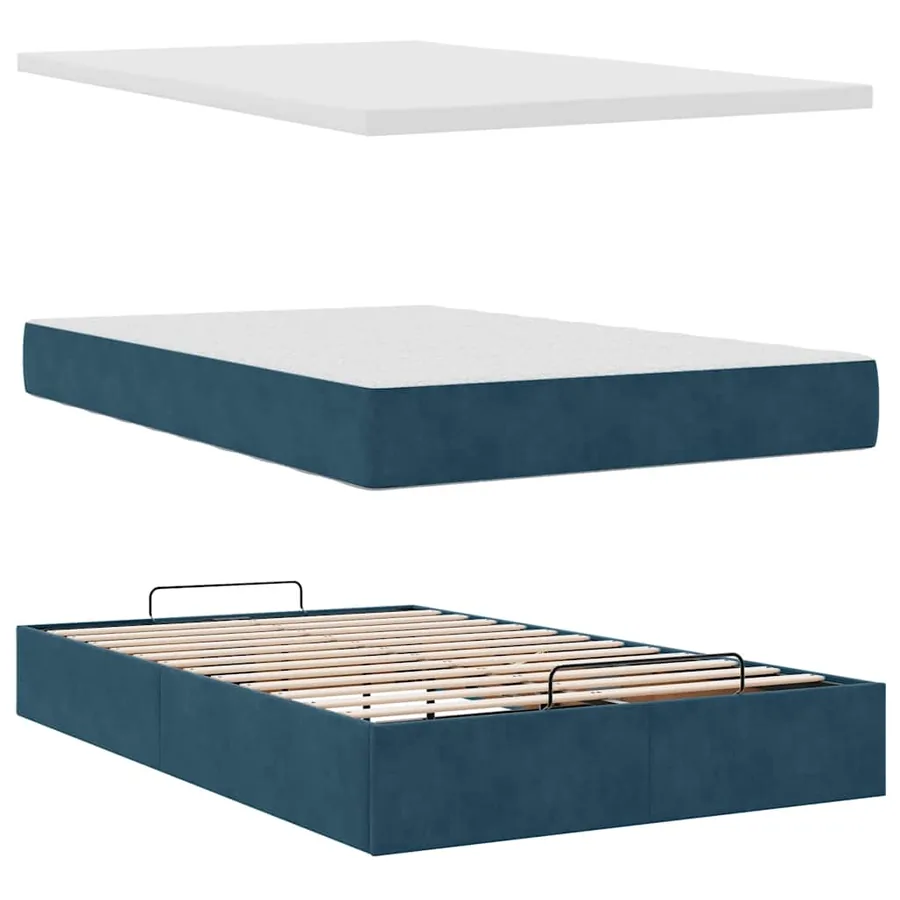 Cadre de lit ottoman avec matelas bleu foncé 120x190 cm velours - 11