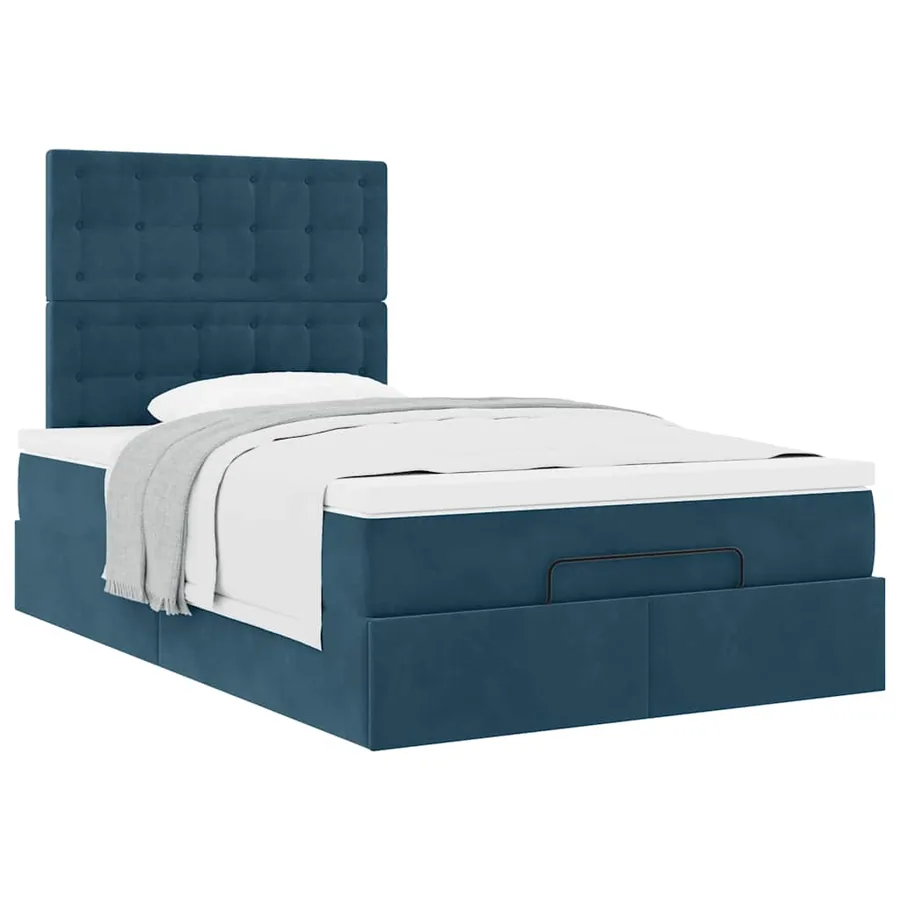 Cadre de lit ottoman avec matelas bleu foncé 120x190 cm velours - 5