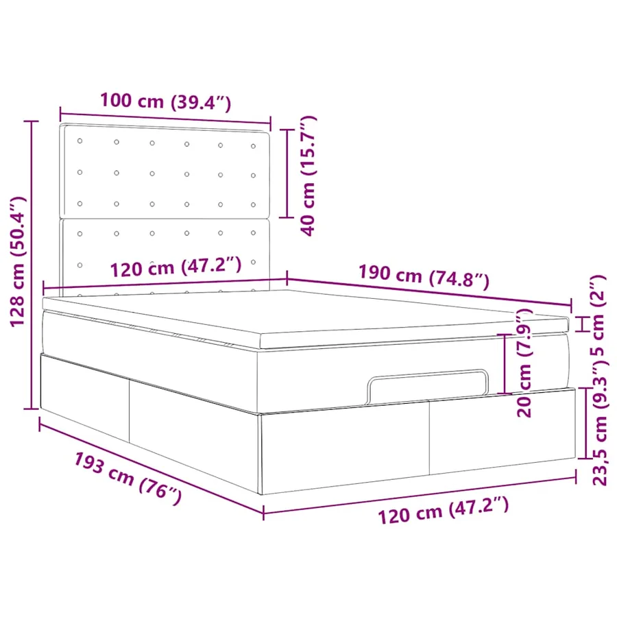 Cadre de lit ottoman avec matelas bleu foncé 120x190 cm velours - 18