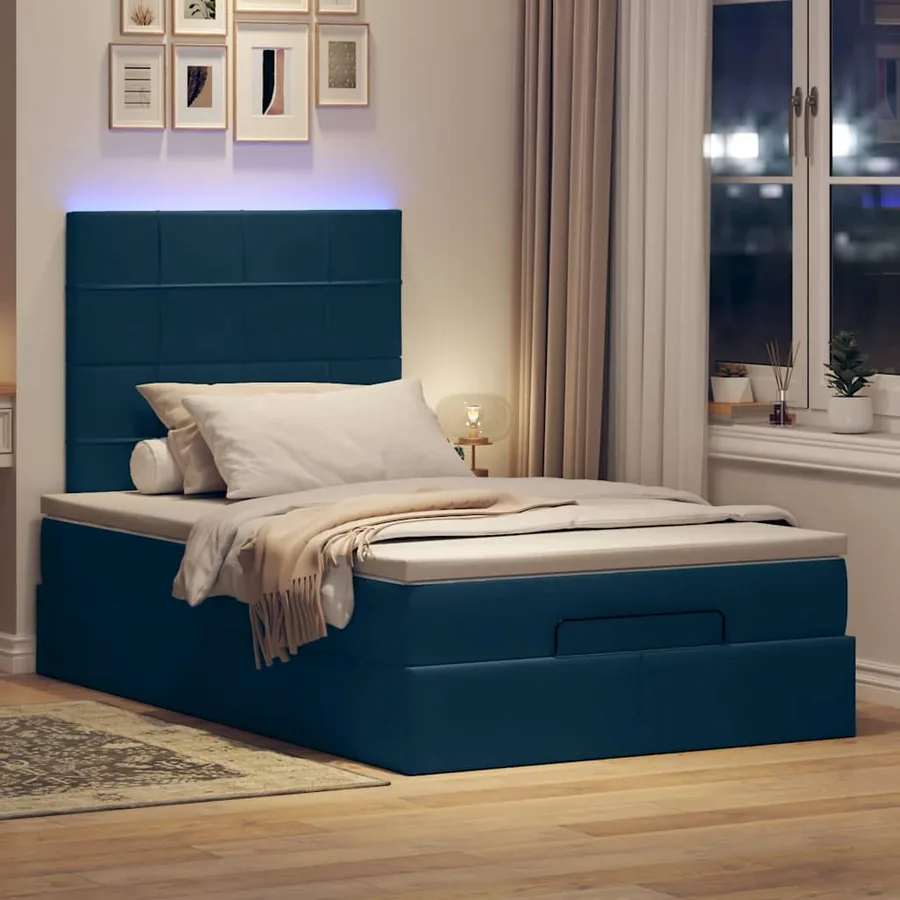 Cadre de lit ottoman avec matelas bleu foncé 120x190 cm velours - 3