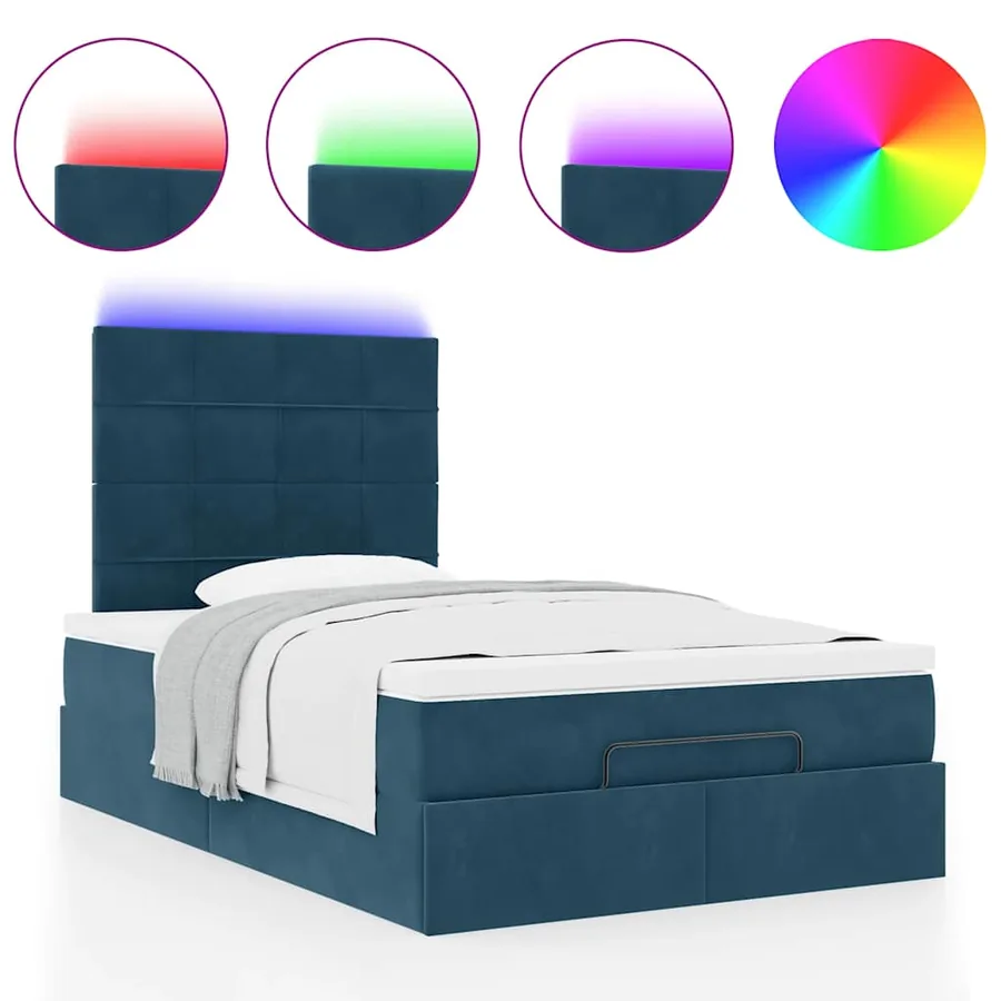 Cadre de lit ottoman avec matelas bleu foncé 120x190 cm velours - 5