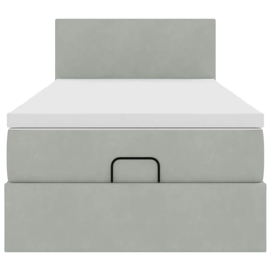 Cadre de lit ottoman et matelas gris clair 90x200 cm velours - 7